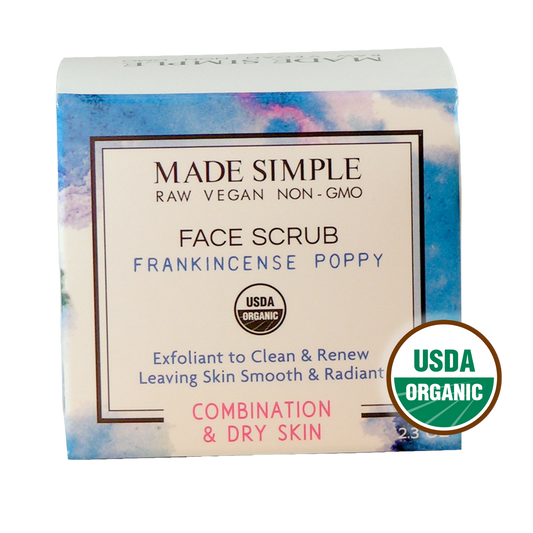 Frankincense Poppy Seed Face Scrub for Combination/Dry Skin - Certified Organic, Vegan & Cruelty-free